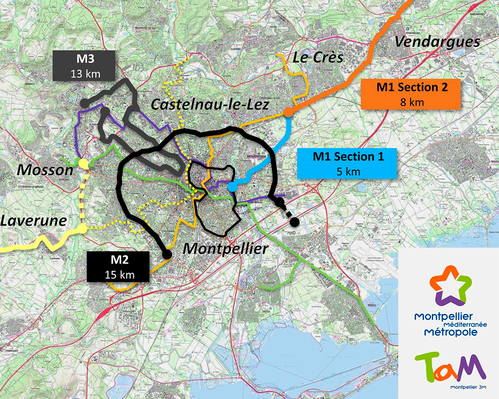 Kort over Montpellier i Frankrig